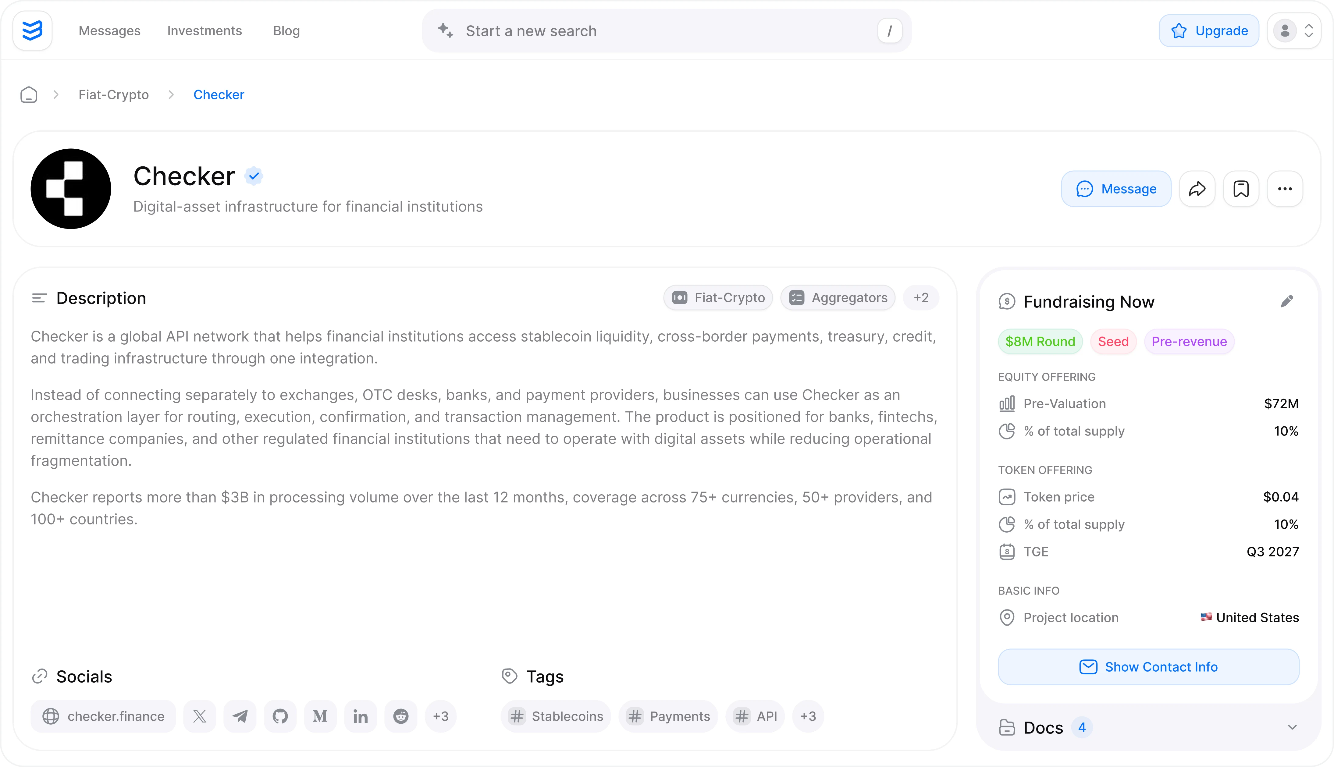 Web3Index company profile with company context and contact actions